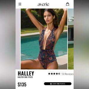 Averie Halley One Piece Deep Plunge Swimsuit NWOT